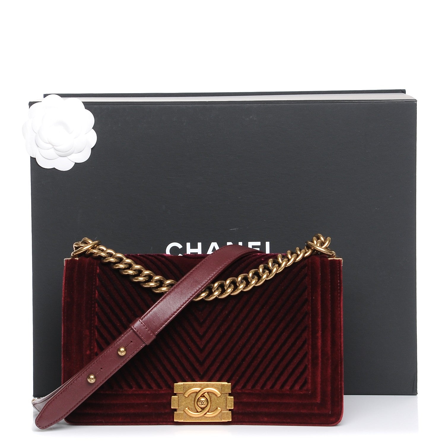 Chanel Velvet Chevron Quilted Medium Boy Flap Burgundy 9 of 9