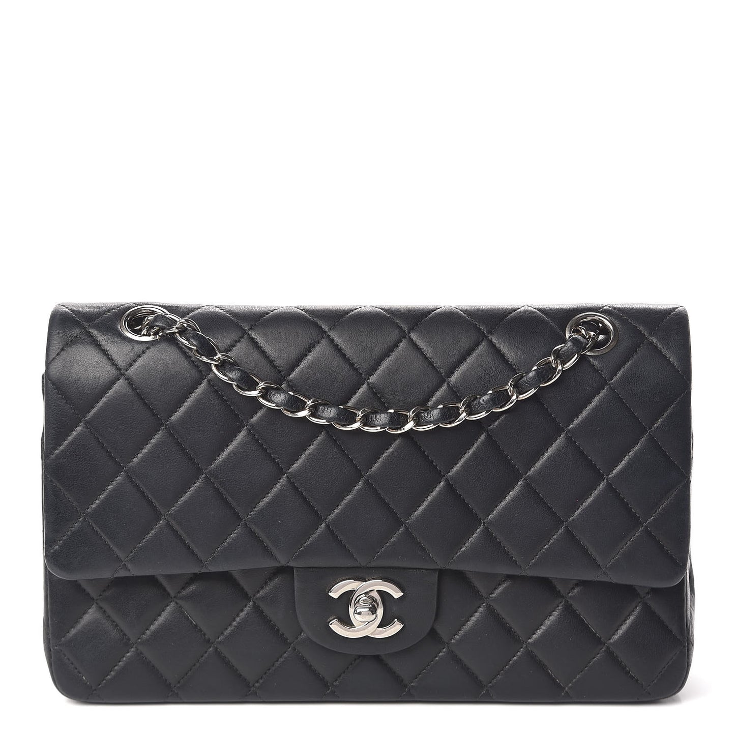 Lambskin Quilted Medium Double Flap Black