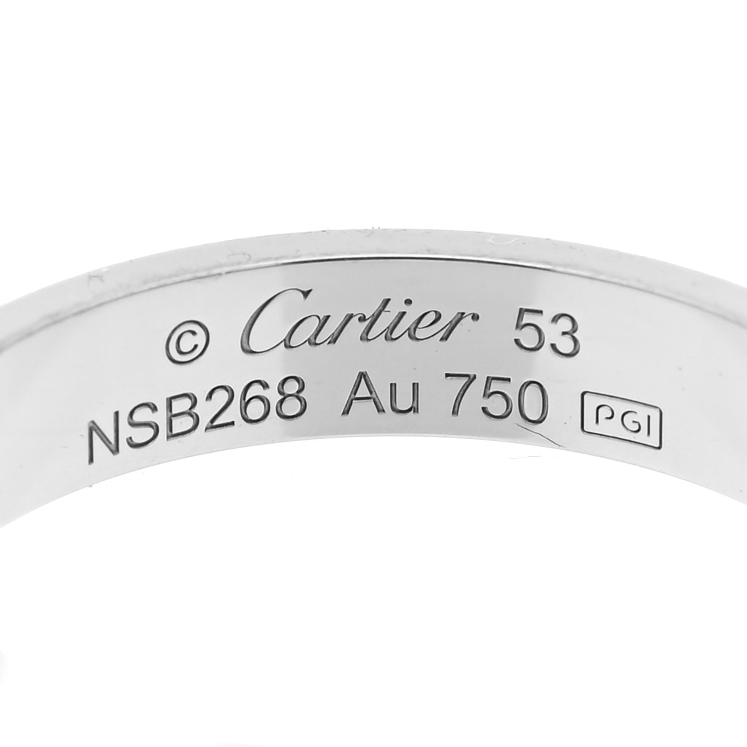 Cartier 18K White Gold 3.5mm LOVE Wedding Band Ring 53 6.25 4 of 5