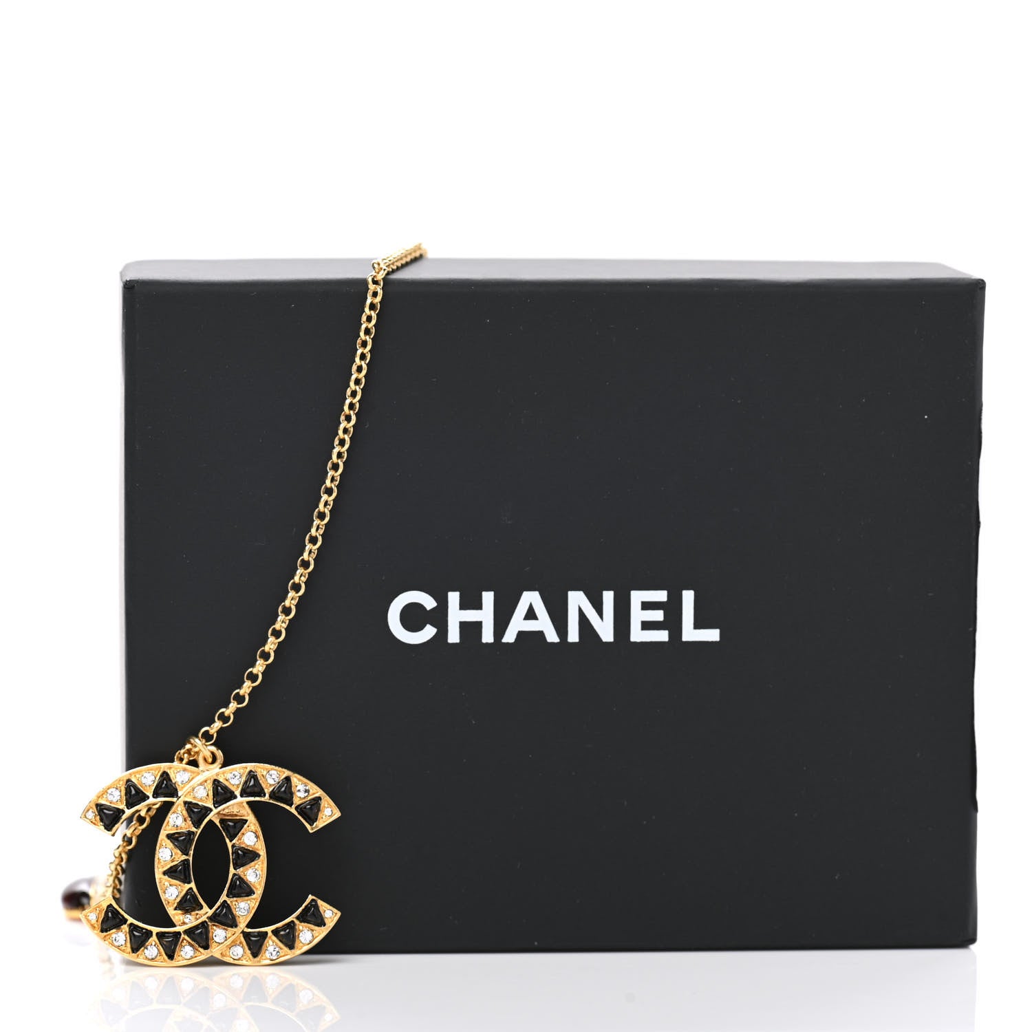 Chanel Metal Resin Crystal Scarab CC Pendant Necklace Gold Black 7 of 7