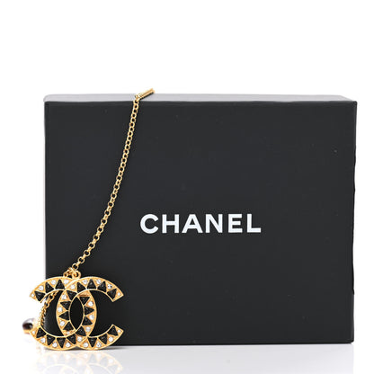Chanel Metal Resin Crystal Scarab CC Pendant Necklace Gold Black 7 of 7