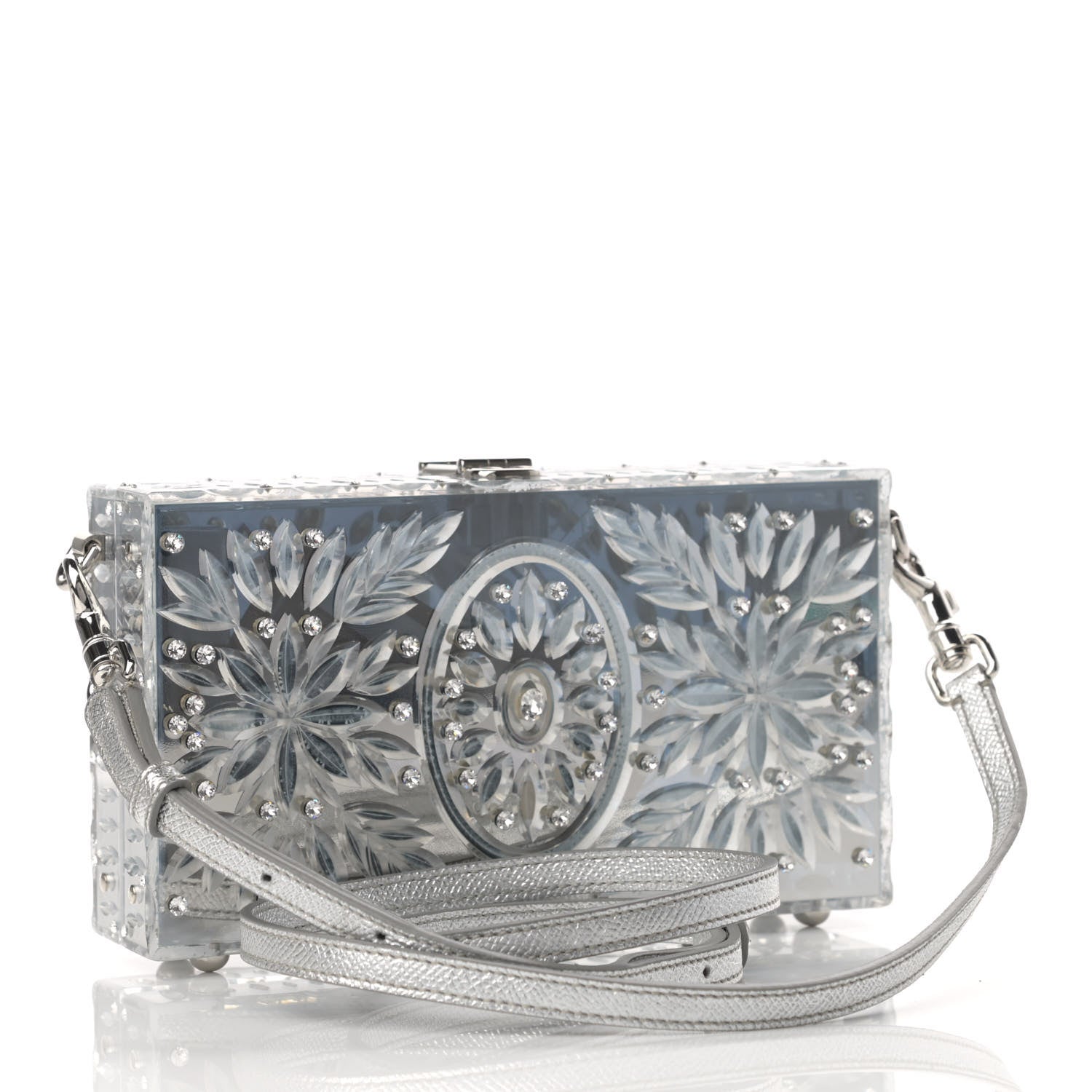 Dolce & Gabbana Crystal Embellished Plexiglass Dolce Box Clutch Silver 3 of 9