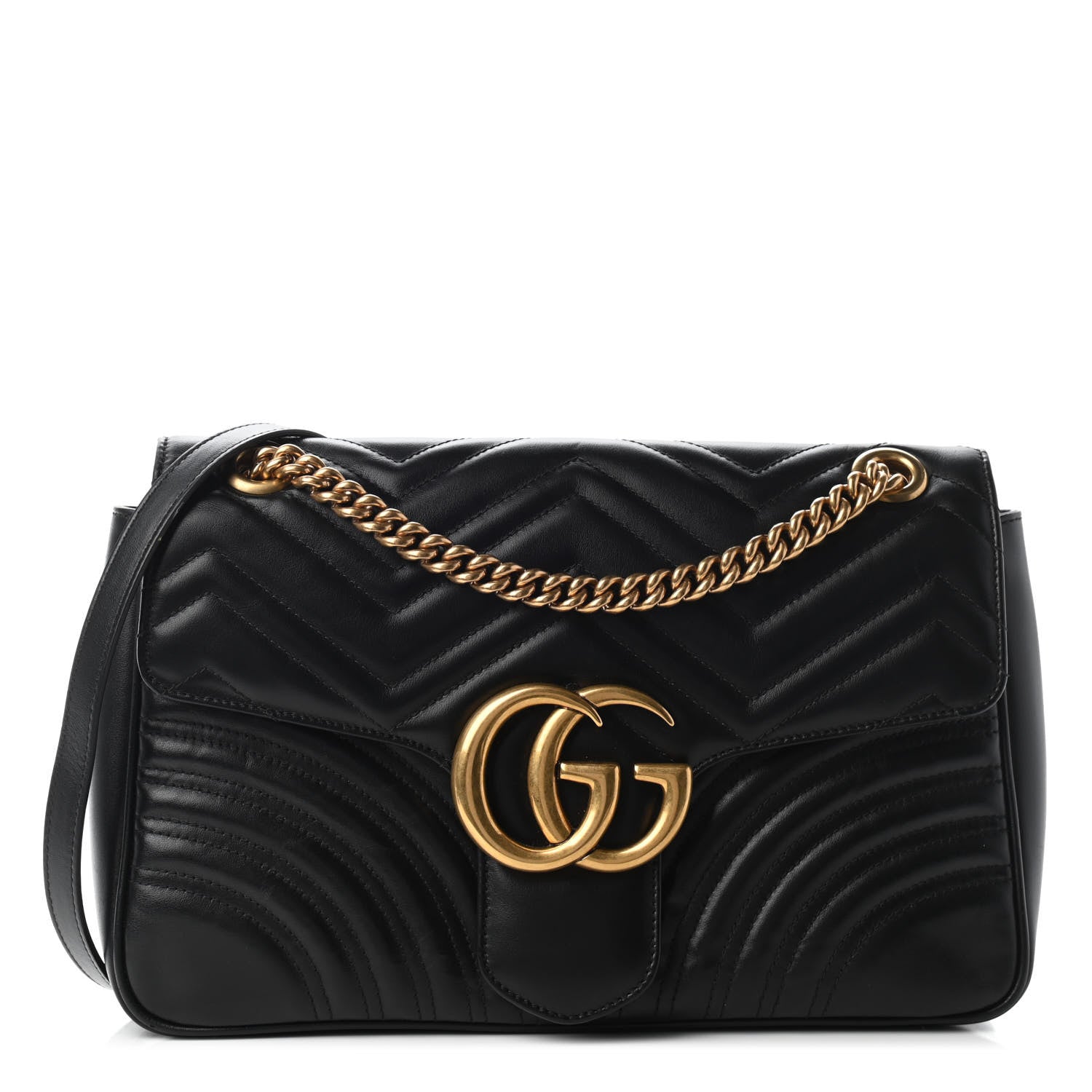 Gucci Calfskin Matelasse Medium GG Marmont Shoulder Bag Black 1 of 9