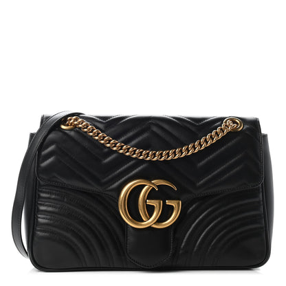 Gucci Calfskin Matelasse Medium GG Marmont Shoulder Bag Black 1 of 9