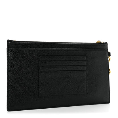 Saint Laurent Grain De Poudre Chevron Monogram Large Bill Pouch Black 3 of 11