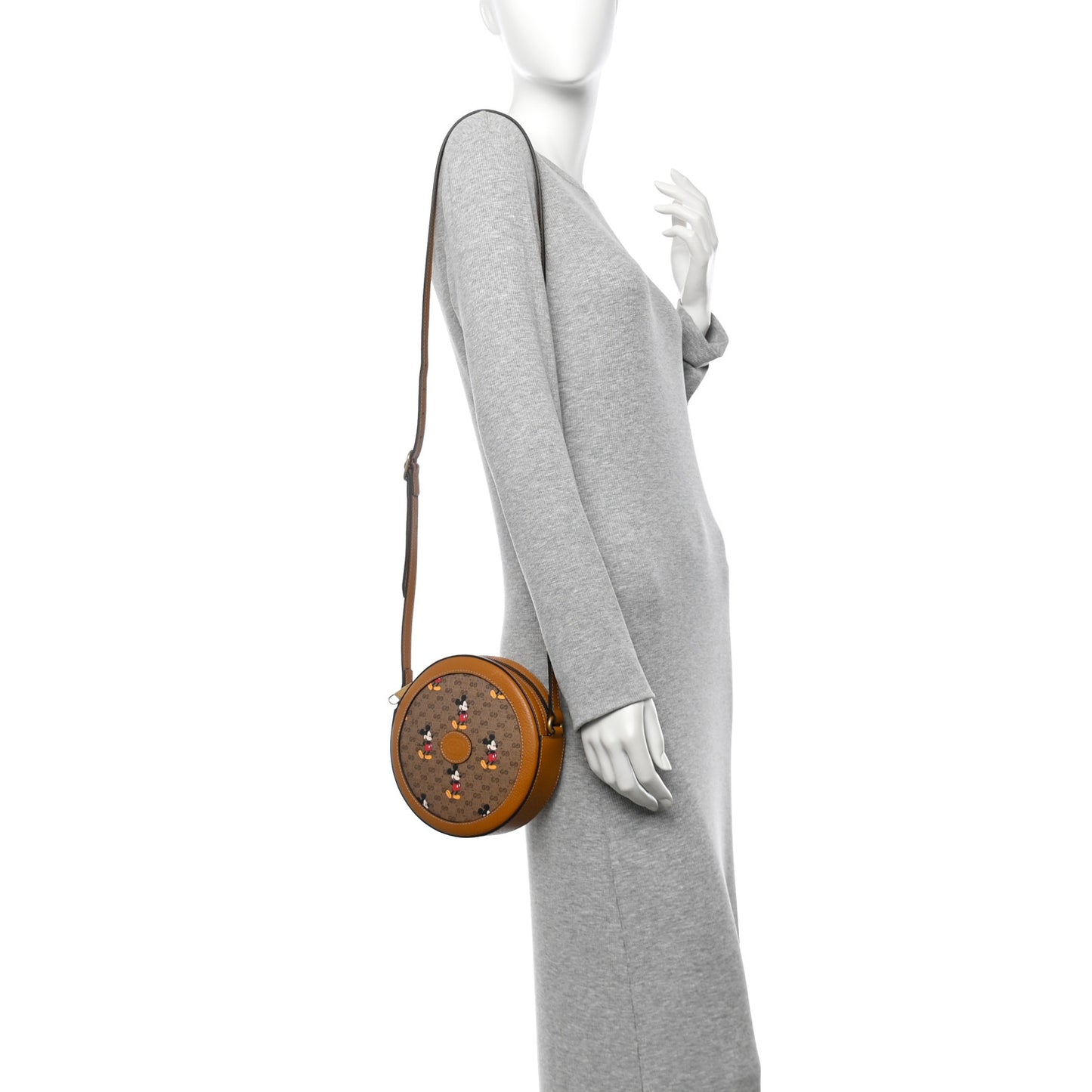 X DISNEY Mini Vintage GG Supreme Monogram Mickey Mouse Round Shoulder Bag Beige Vintage Sun Oil