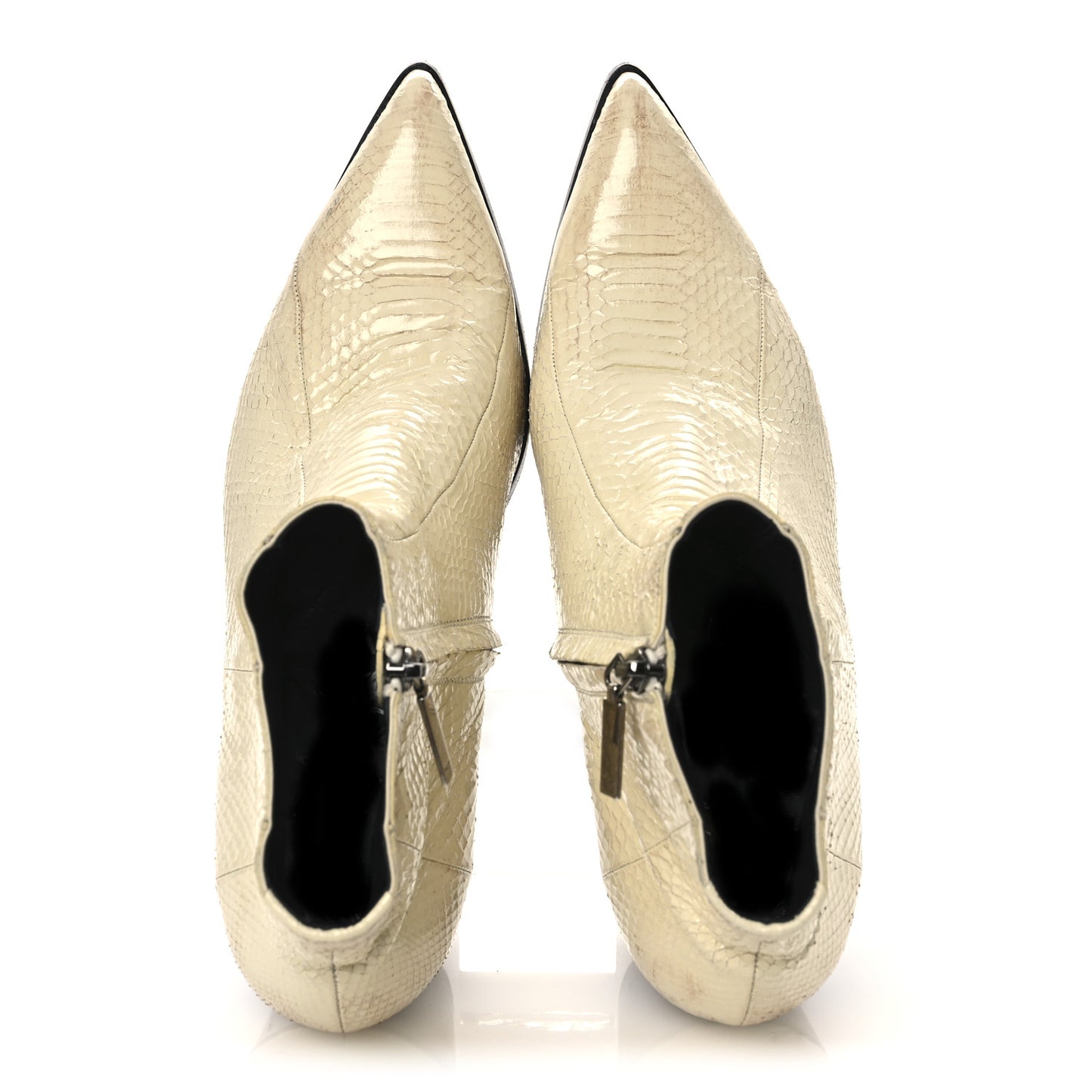 Lacquered Snakeskin Ayers Finn 60 Crop Zip Boots 41 Cream