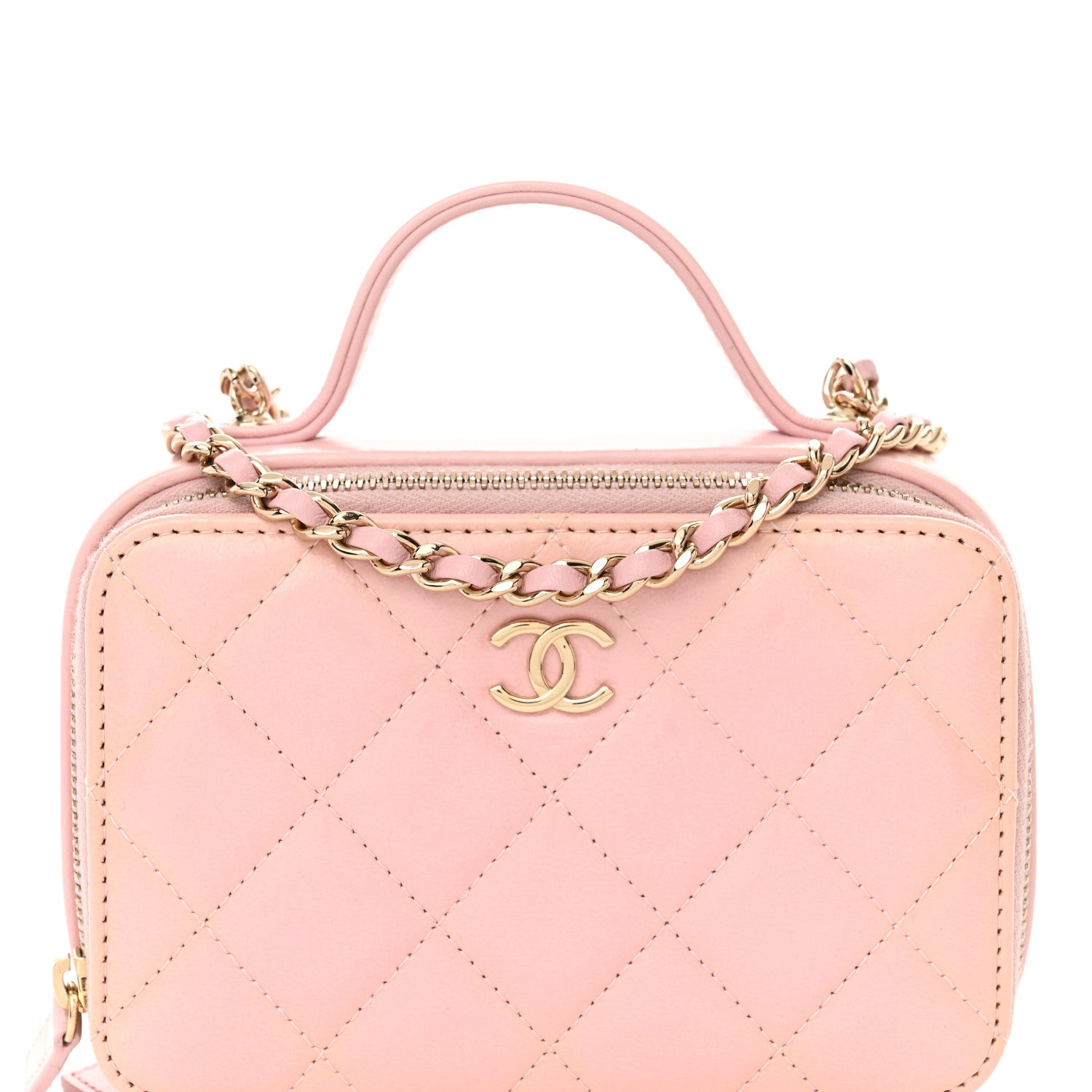 Chanel Glazed Calfskin Quilted Small Top Handle Vanity Case Light Pink 9 of 12