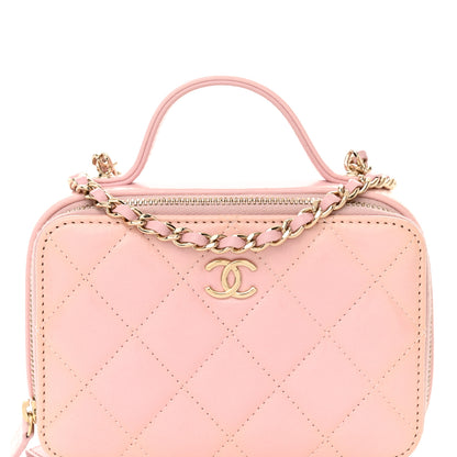 Chanel Glazed Calfskin Quilted Small Top Handle Vanity Case Light Pink 9 of 12
