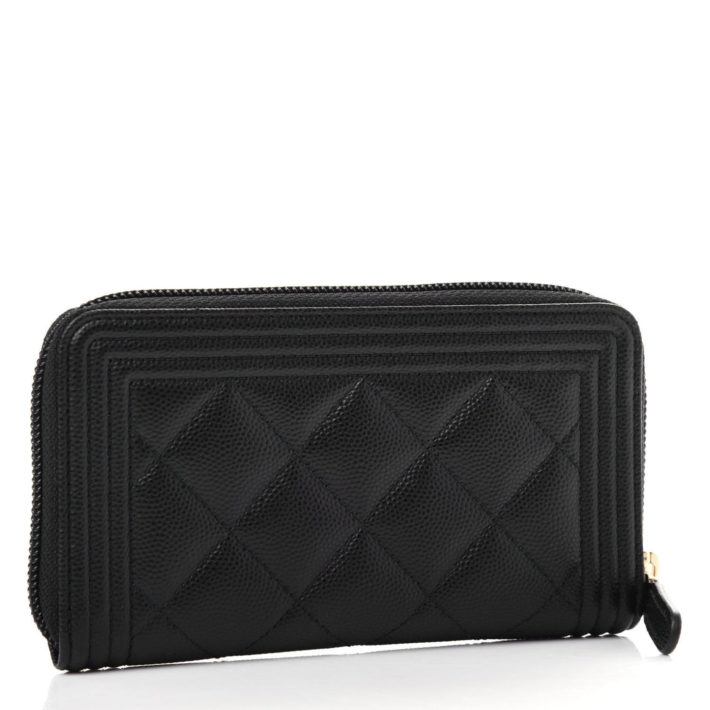 Caviar Quilted Small Boy Zip Around Wallet Black