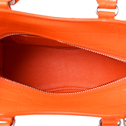 Balenciaga Semi Shiny Calfskin Crocodile Embossed Neo Classic Silver Hardware Mini City Orange 5 of 9