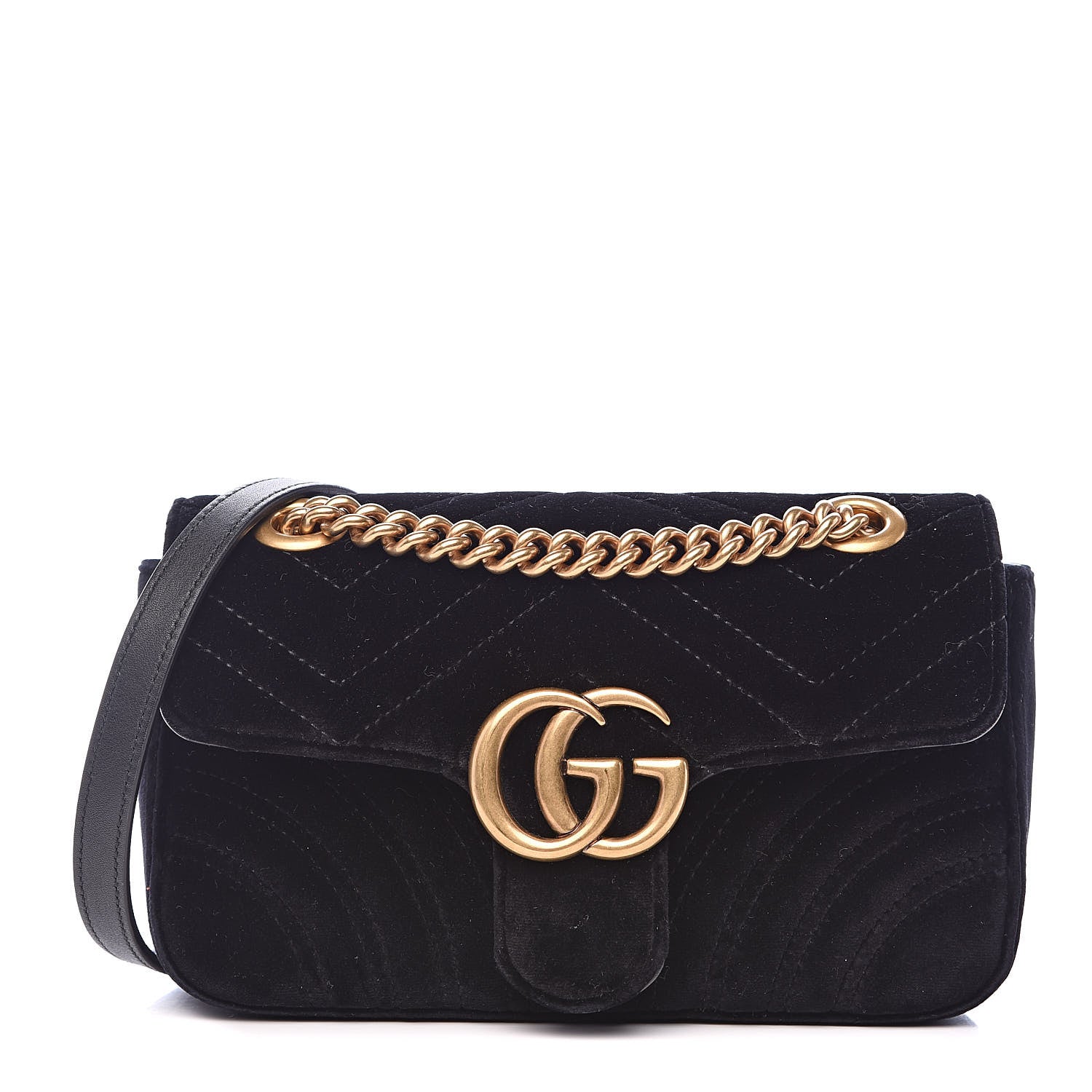 Gucci Velvet Matelasse Mini GG Marmont Shoulder Bag Black 1 of 15