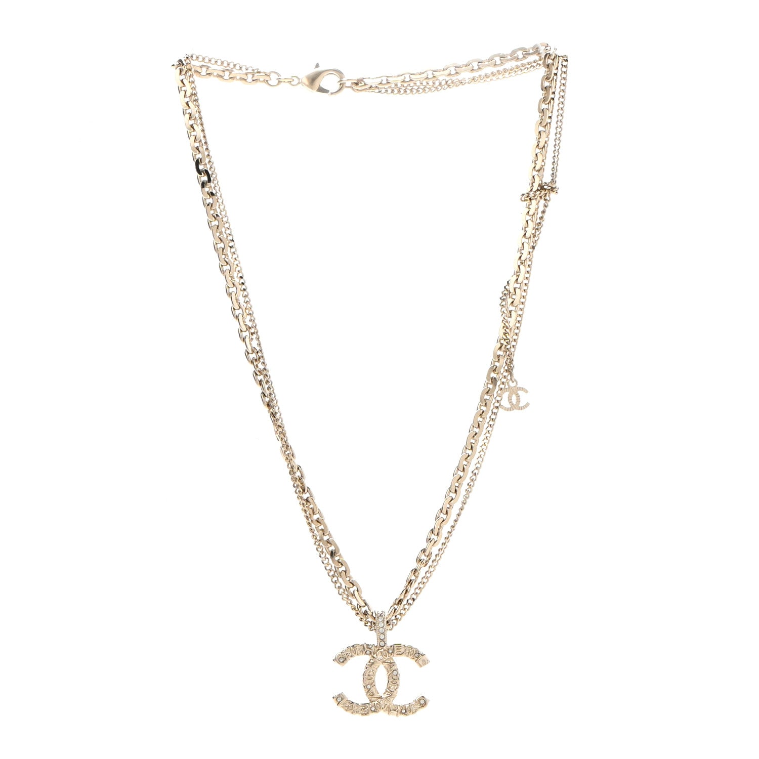 Chanel Crystal CC Multi Strand Chain Necklace Gold 3 of 5