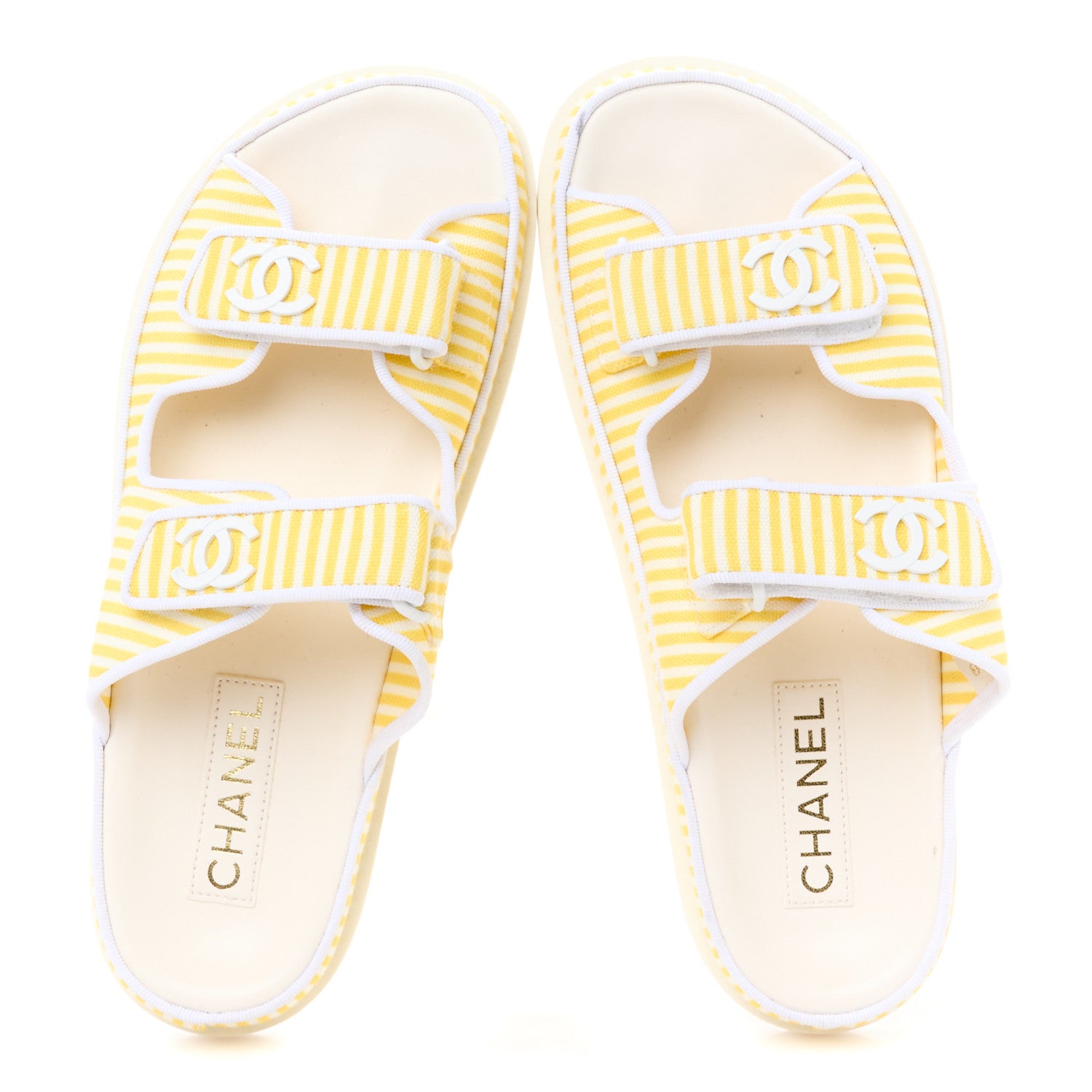 Chanel Printed Calfskin Velcro Dad Flat Mules 40 White Yellow 2 of 9