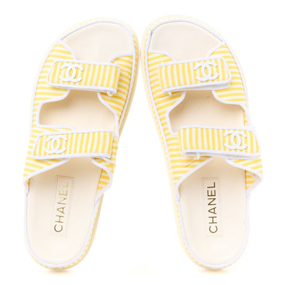 Chanel Printed Calfskin Velcro Dad Flat Mules 40 White Yellow 2 of 9