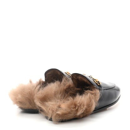 Gucci Patent Fur Womens Princetown Slippers 35 Black Natural 4 of 7
