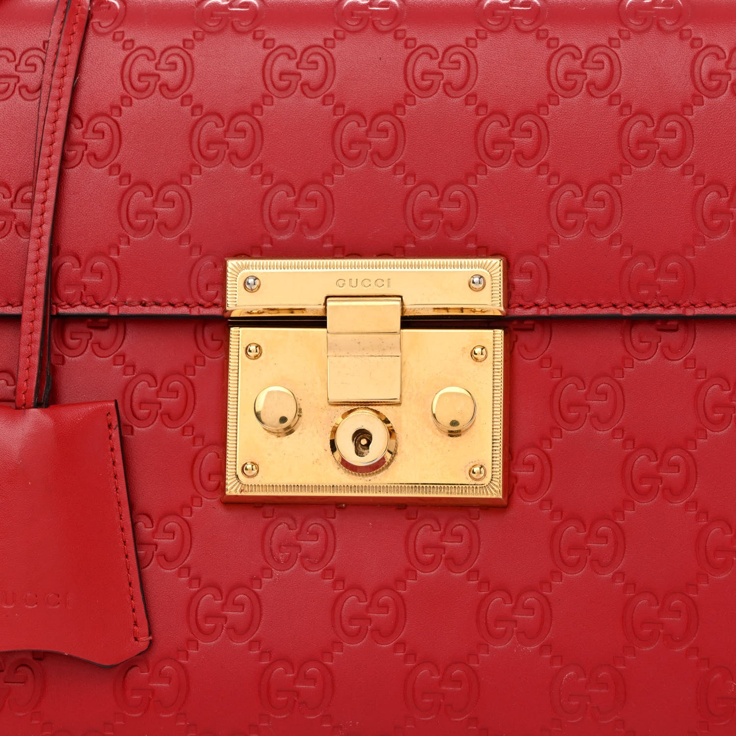 Gucci Guccissima Signature Small Padlock Top Handle Bag Hibiscus Red 8 of 11