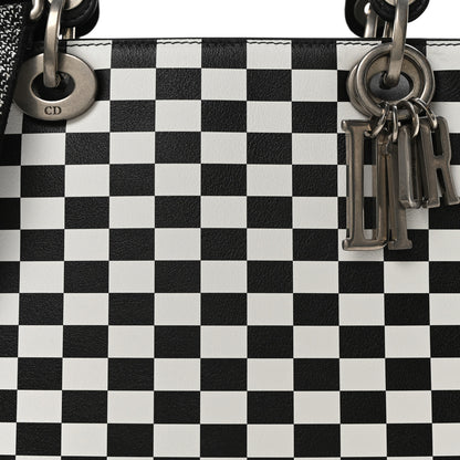 Christian Dior Calfskin Checkered Medium Lady Dior Black White 8 of 10