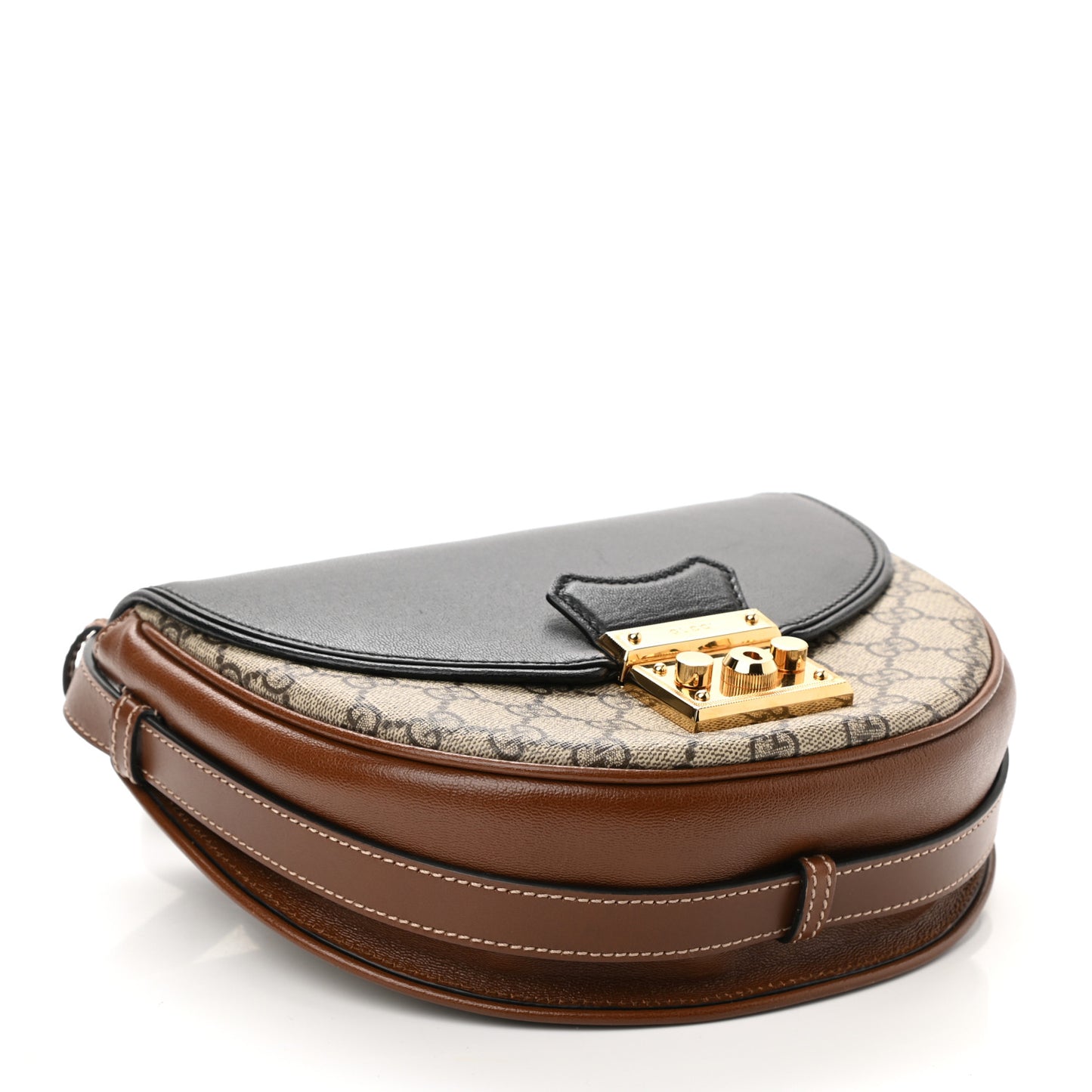 GG Supreme Monogram Calfskin Small Padlock Messenger Shoulder Bag Beige Black Cuir