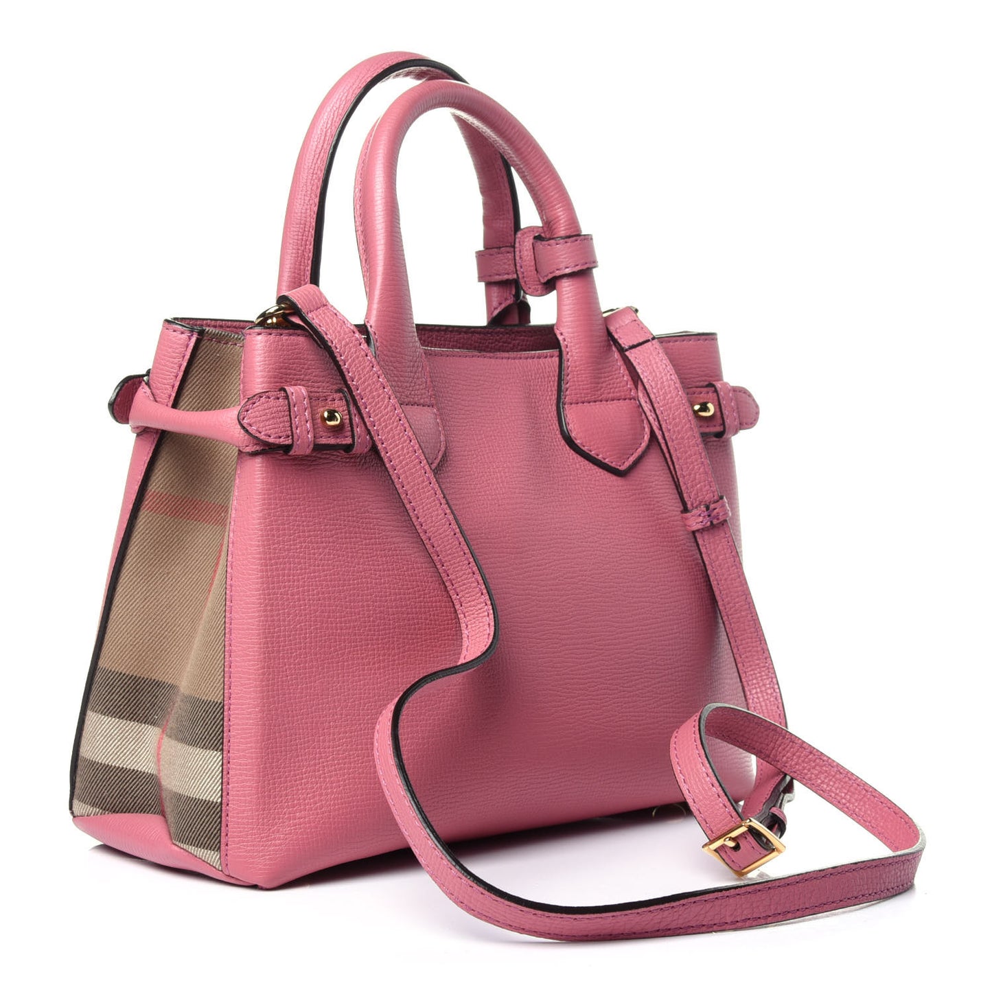 Grainy Calfskin House Check Small Banner Tote Mauve Pink