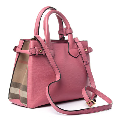 Burberry Grainy Calfskin House Check Small Banner Tote Mauve Pink 4 of 13