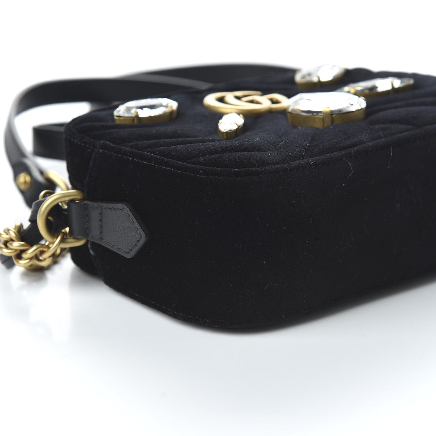 Velvet Matelasse Marquise Crystals Mini GG Marmont Chain Shoulder Bag Black