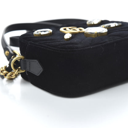 Gucci Velvet Matelasse Marquise Crystals Mini GG Marmont Chain Shoulder Bag Black 6 of 10