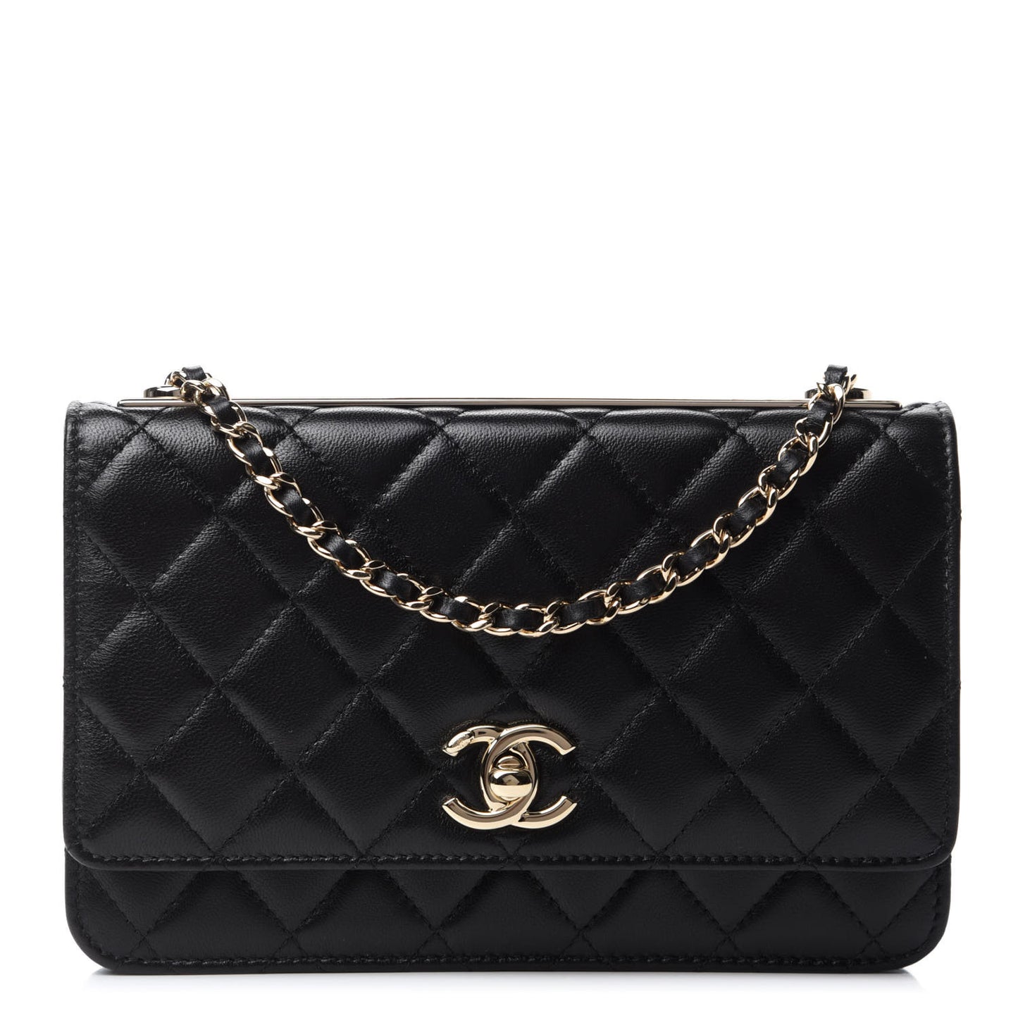 Lambskin Quilted Trendy CC Wallet On Chain WOC Black