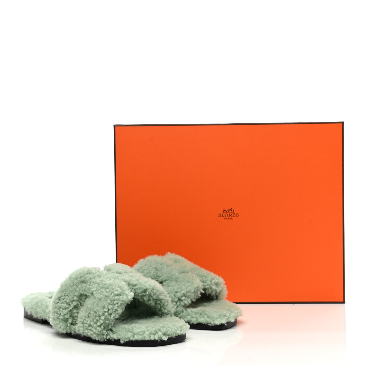 Hermes Woolskin Oran Sandals 36.5 Vert D’Eau 8 of 8