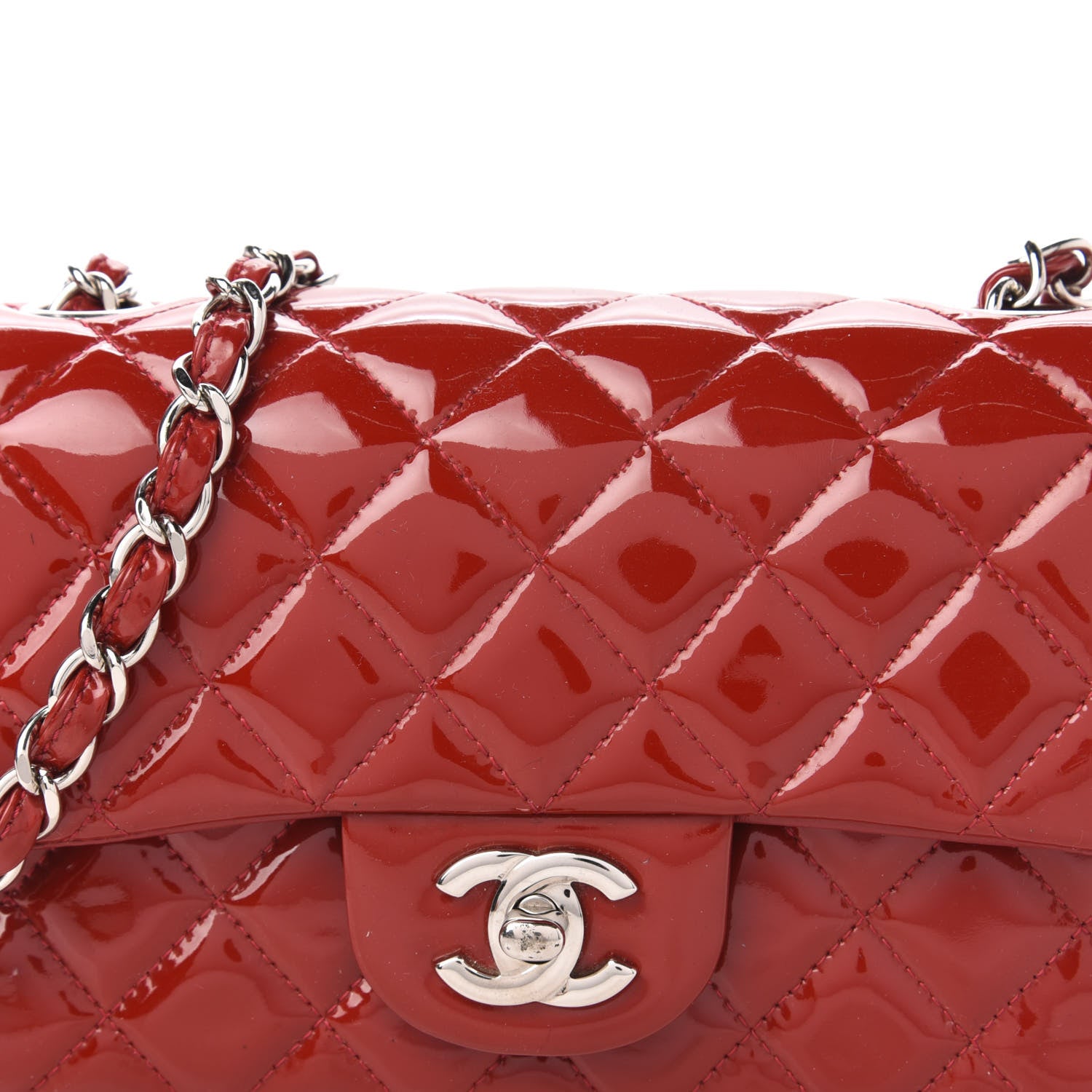 Chanel Patent Calfskin Quilted Mini Rectangular Flap Red 10 of 10
