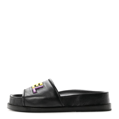 Chanel Lambskin Cha-Nel Mule Sandals 37.5 Black Multicolor 1 of 9