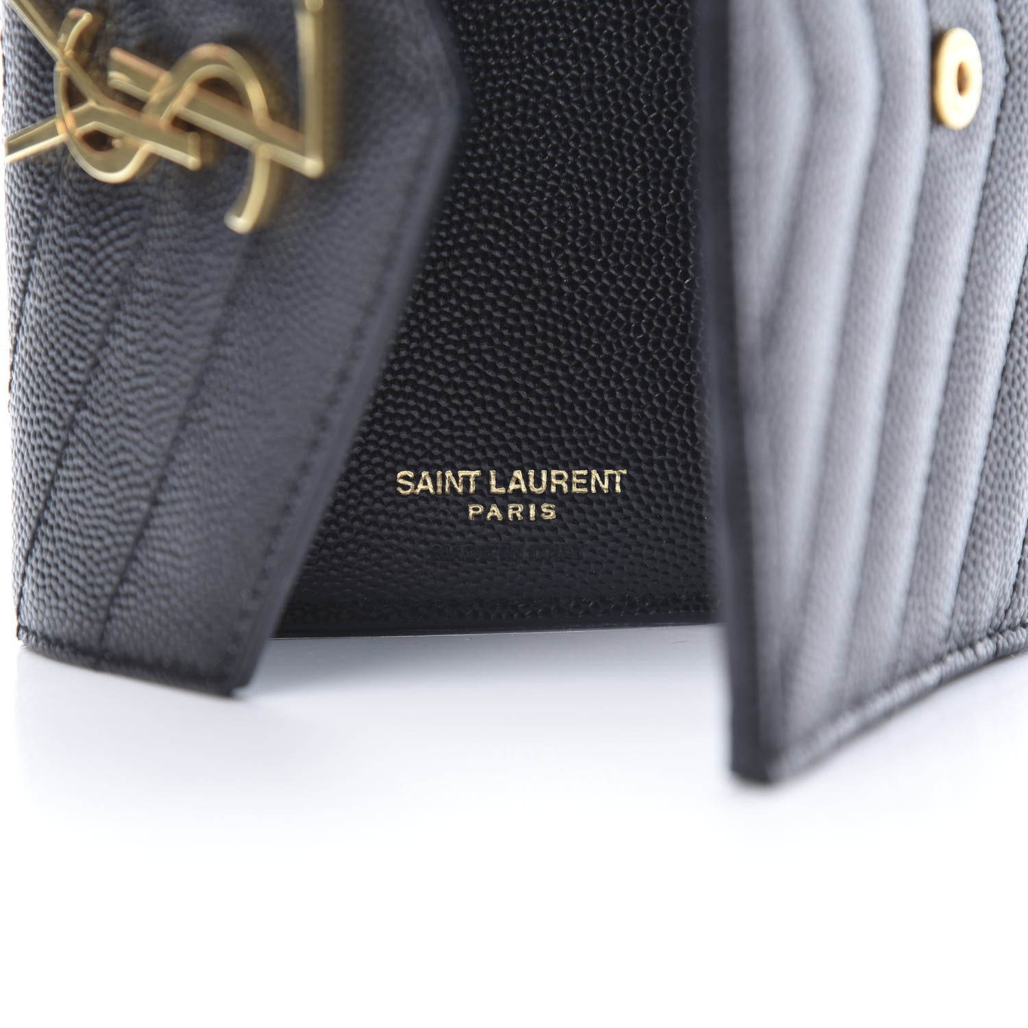 Saint Laurent Grain De Poudre Matelasse Chevron Monogram Compact Tri Fold Wallet Black 6 of 8