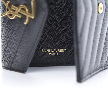 Saint Laurent Grain De Poudre Matelasse Chevron Monogram Compact Tri Fold Wallet Black 6 of 8