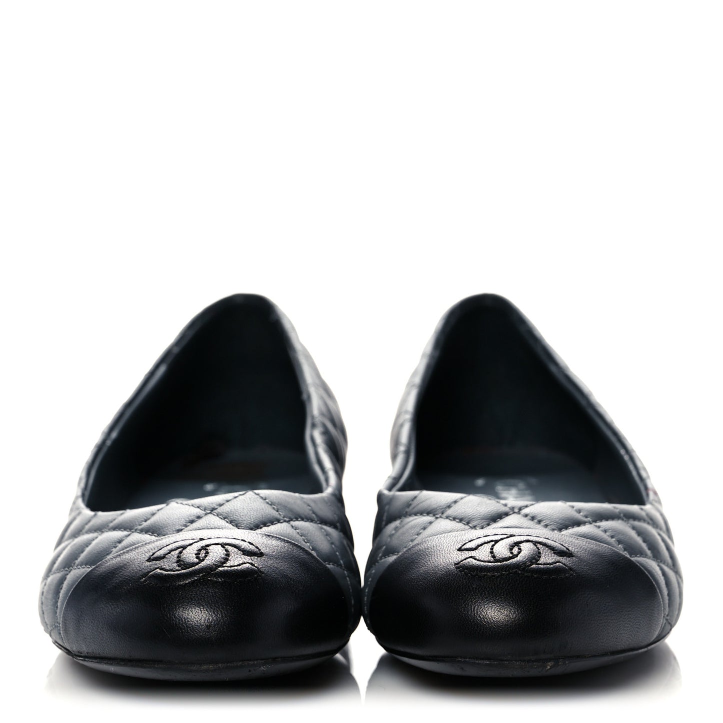 Lambskin Quilted Cap Toe CC Ballerina Flats 38 Charcoal Black