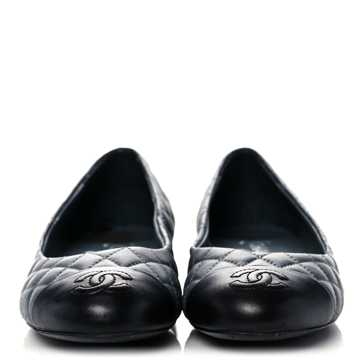 Chanel Lambskin Quilted Cap Toe CC Ballerina Flats 38 Charcoal Black 2 of 11