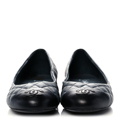 Chanel Lambskin Quilted Cap Toe CC Ballerina Flats 38 Charcoal Black 2 of 11
