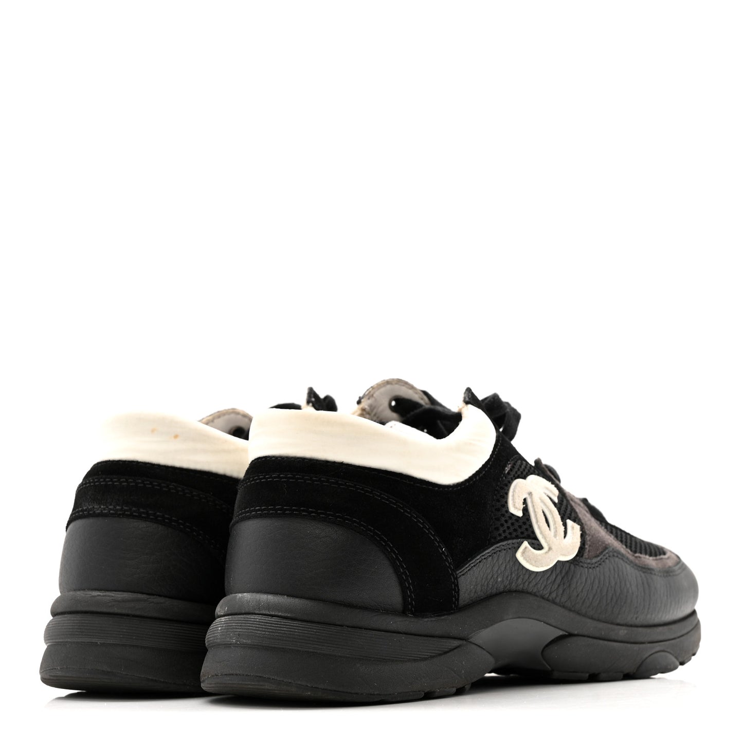 Mesh Suede Grained Calfskin Womens CC Sneakers 41 Black White
