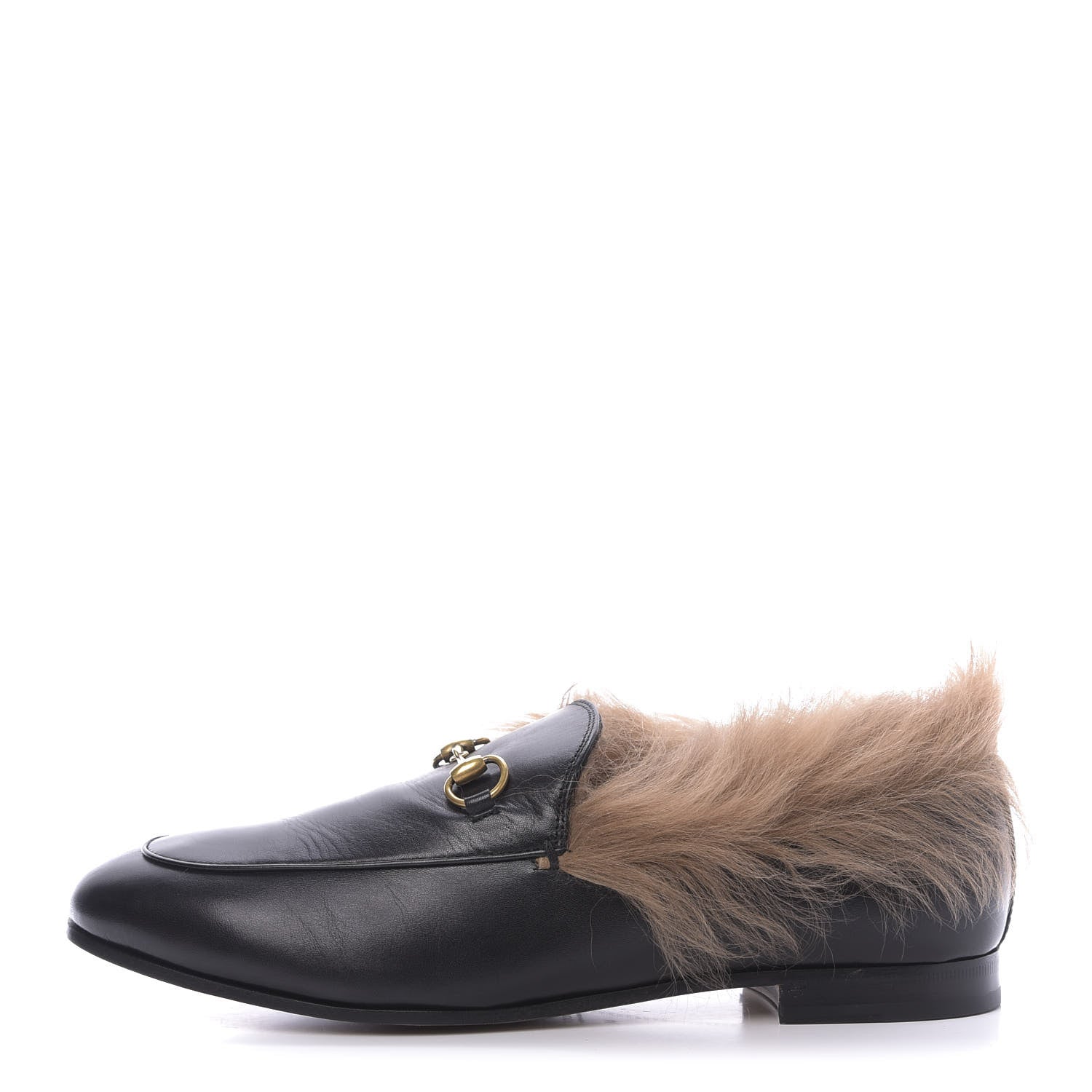Gucci Malaga Kid Fur Womens Jordaan Loafers 41 Black Natural 1 of 12