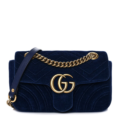 Gucci Velvet Matelasse Mini GG Marmont Shoulder Bag Cobalt Blue 1 of 10