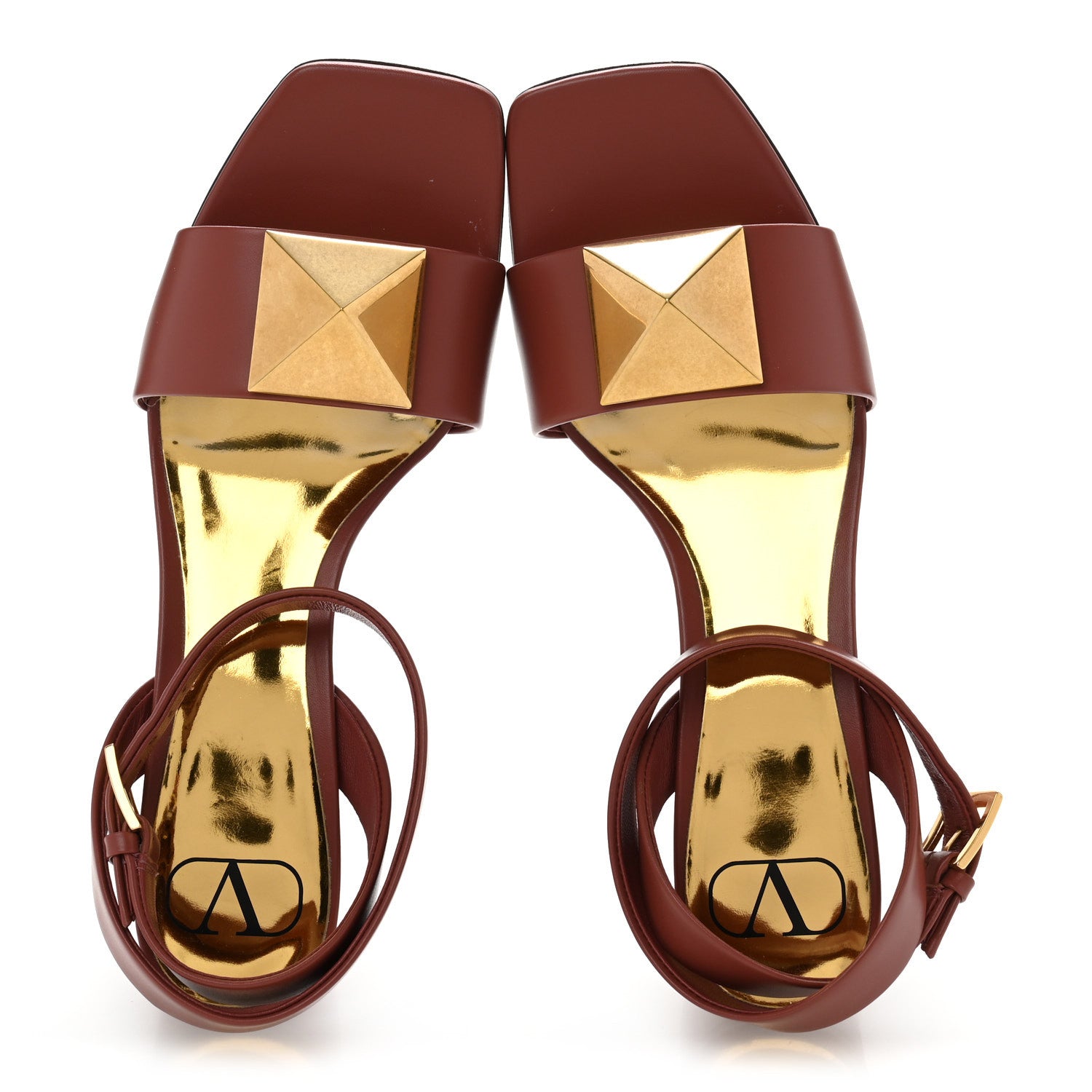 Valentino Garavani Calfskin One Stud Ankle Strap 60mm Sandals 37.5 Gingerbread 2 of 12