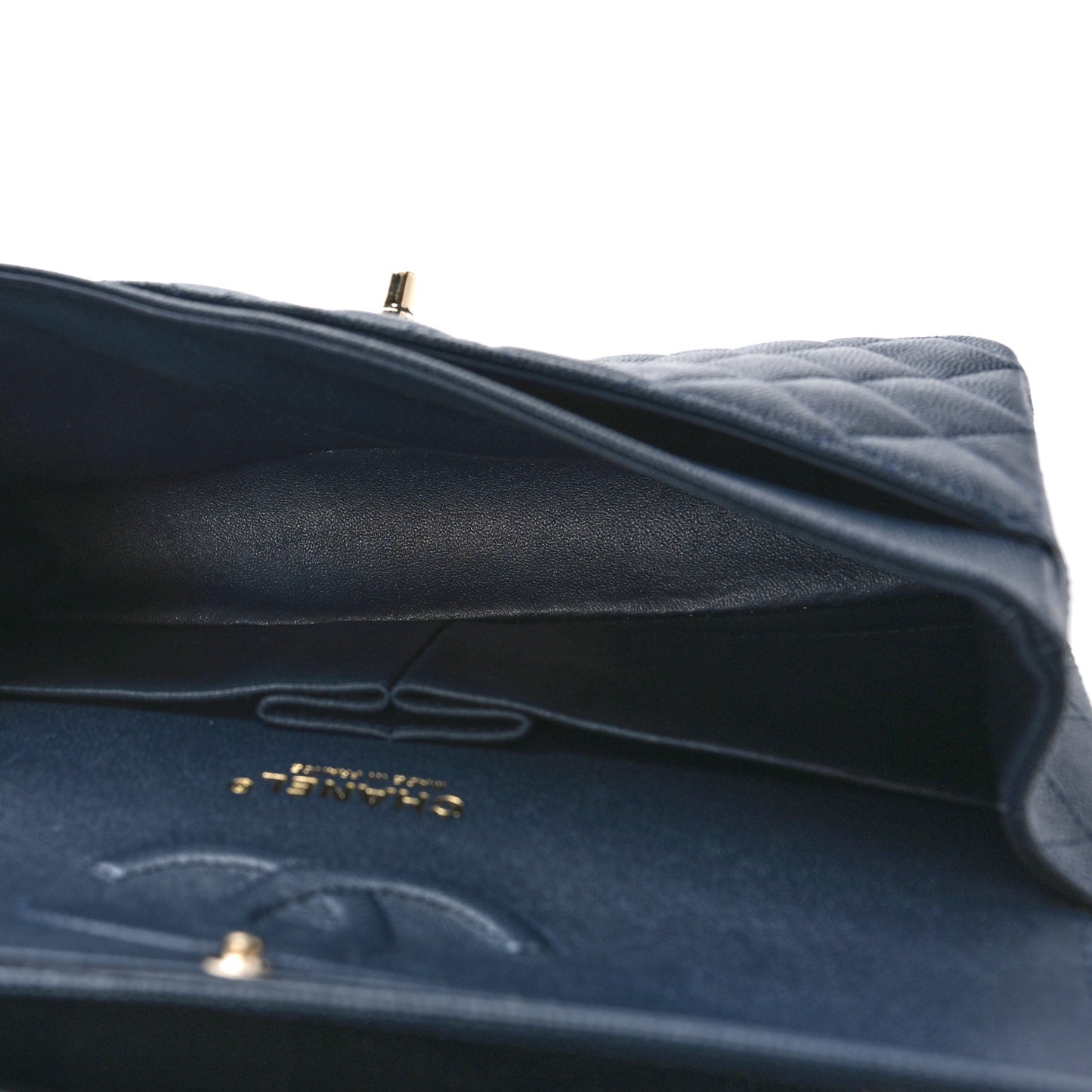 Caviar Quilted Medium Double Flap Dark Blue