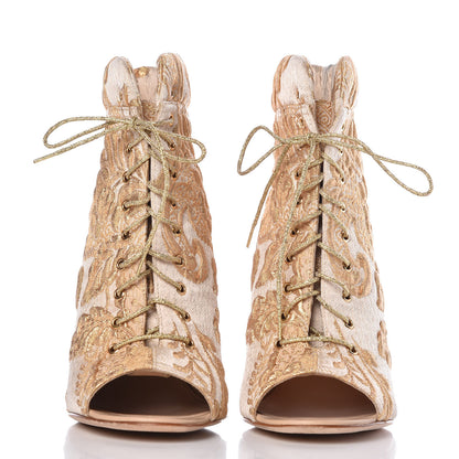 Chanel Brocade Lace Up Open Toe Booties 39.5 Beige 2 of 16