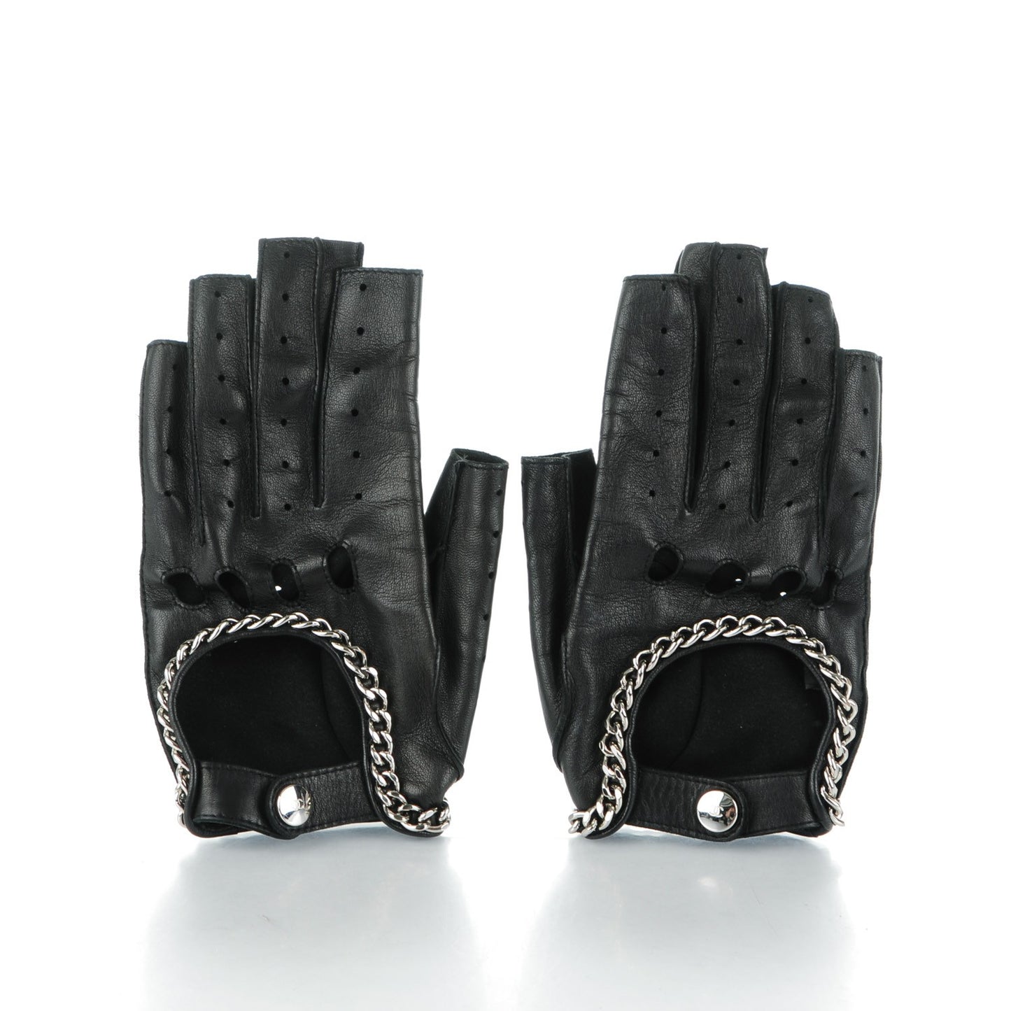Lambskin Perforated Fingerless Chain CC Gloves 7.5 Black