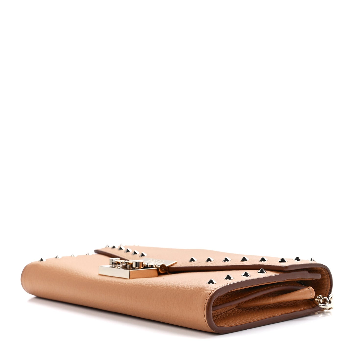 Calfskin Studded Patricia Wallet On Chain Cognac