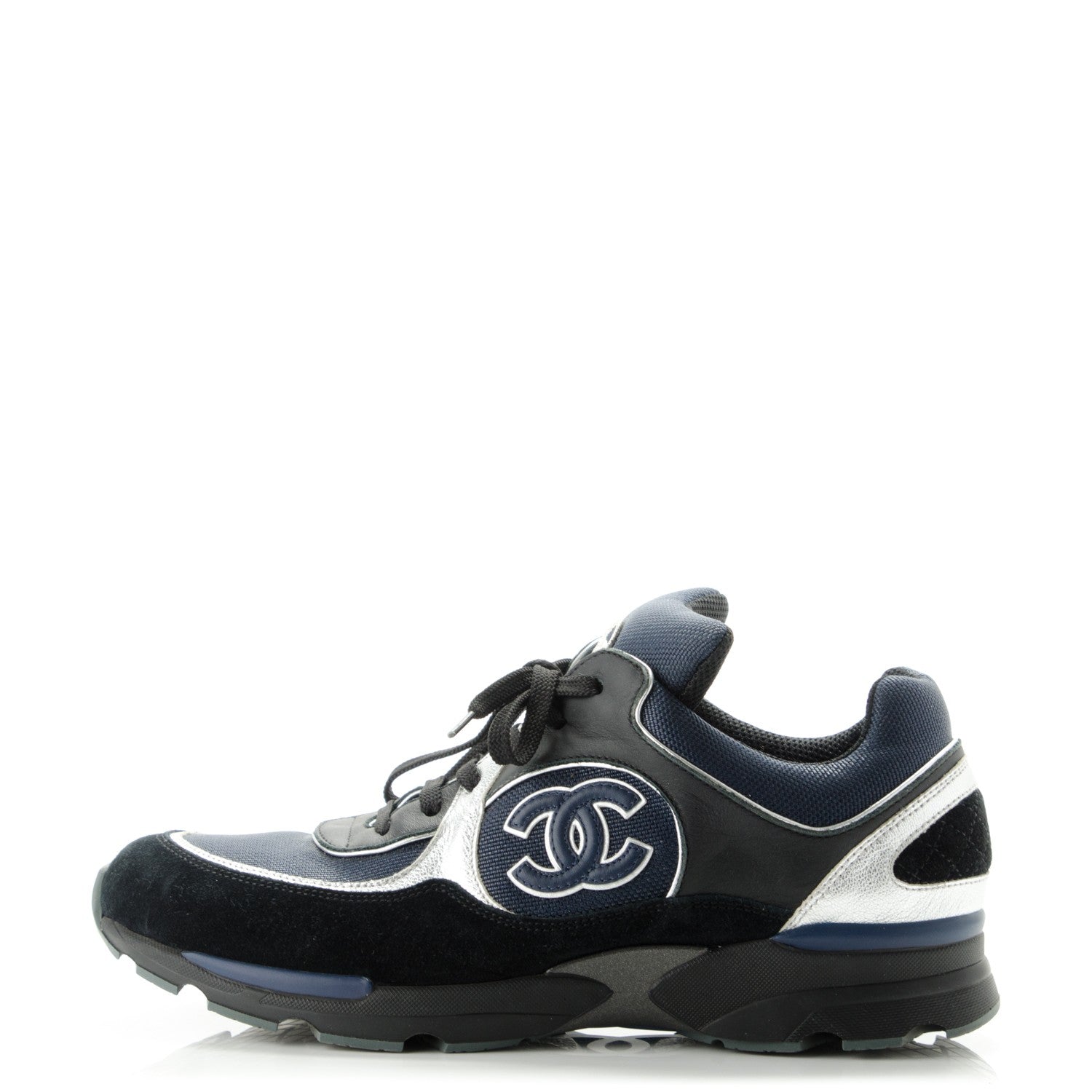 Chanel Suede Calfskin CC Sneakers 40 Black Navy 1 of 7