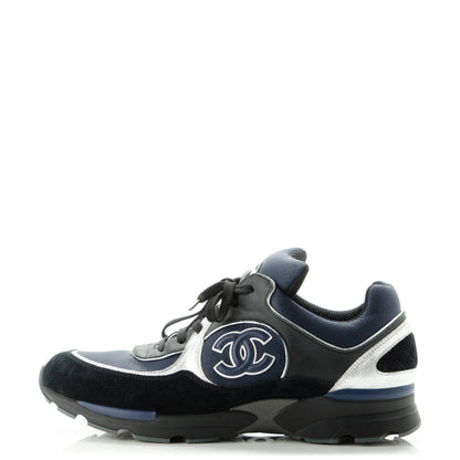 Chanel Suede Calfskin CC Sneakers 40 Black Navy 1 of 7