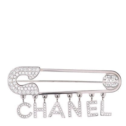 Chanel Crystal Safety Pin Brooch Silver 1 of 3