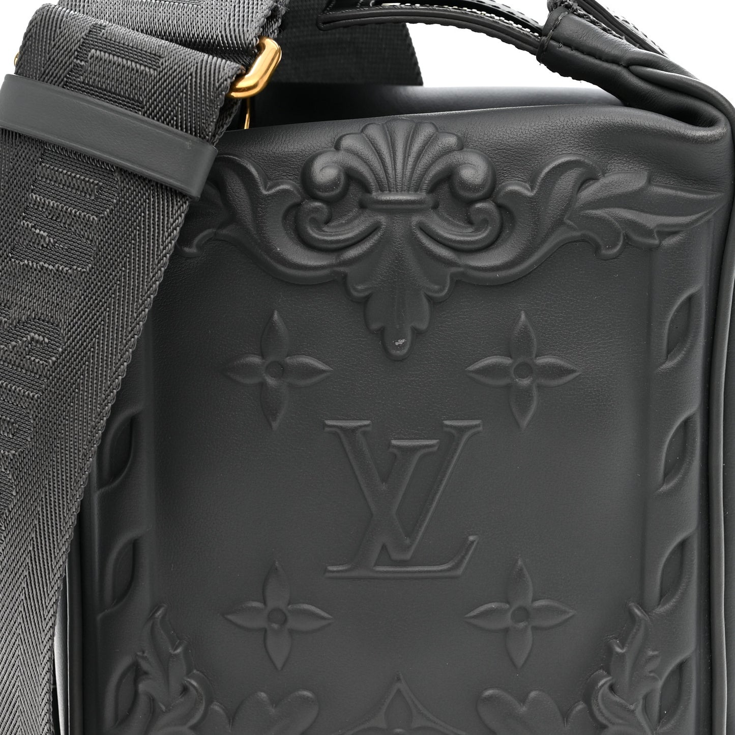 Calfskin Monogram Embossed Cruiser Messenger Dark Shadow Gray