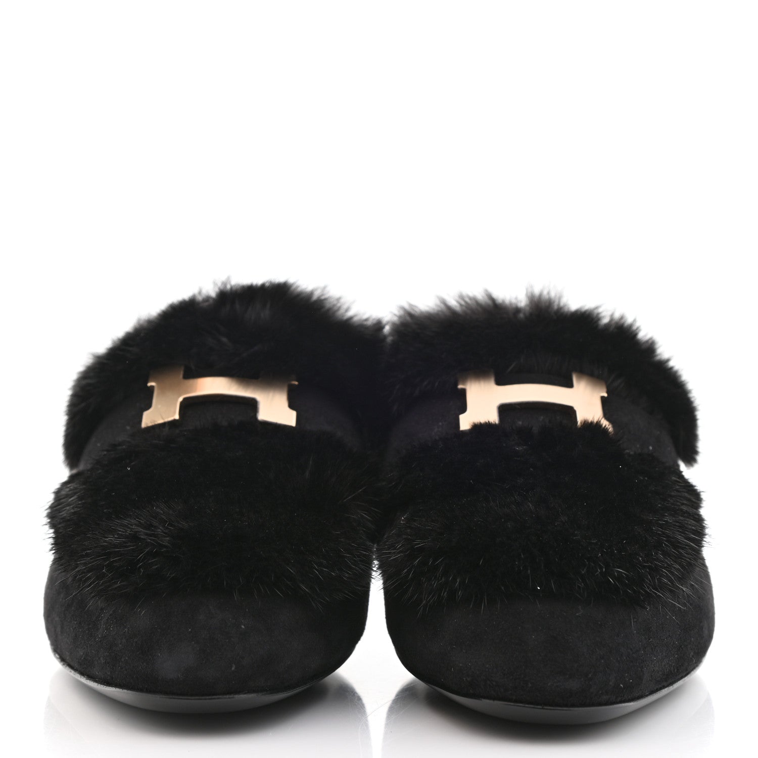 Hermes Mink Fur Suede Goatskin Trocadero Mule 36 Black 2 of 8