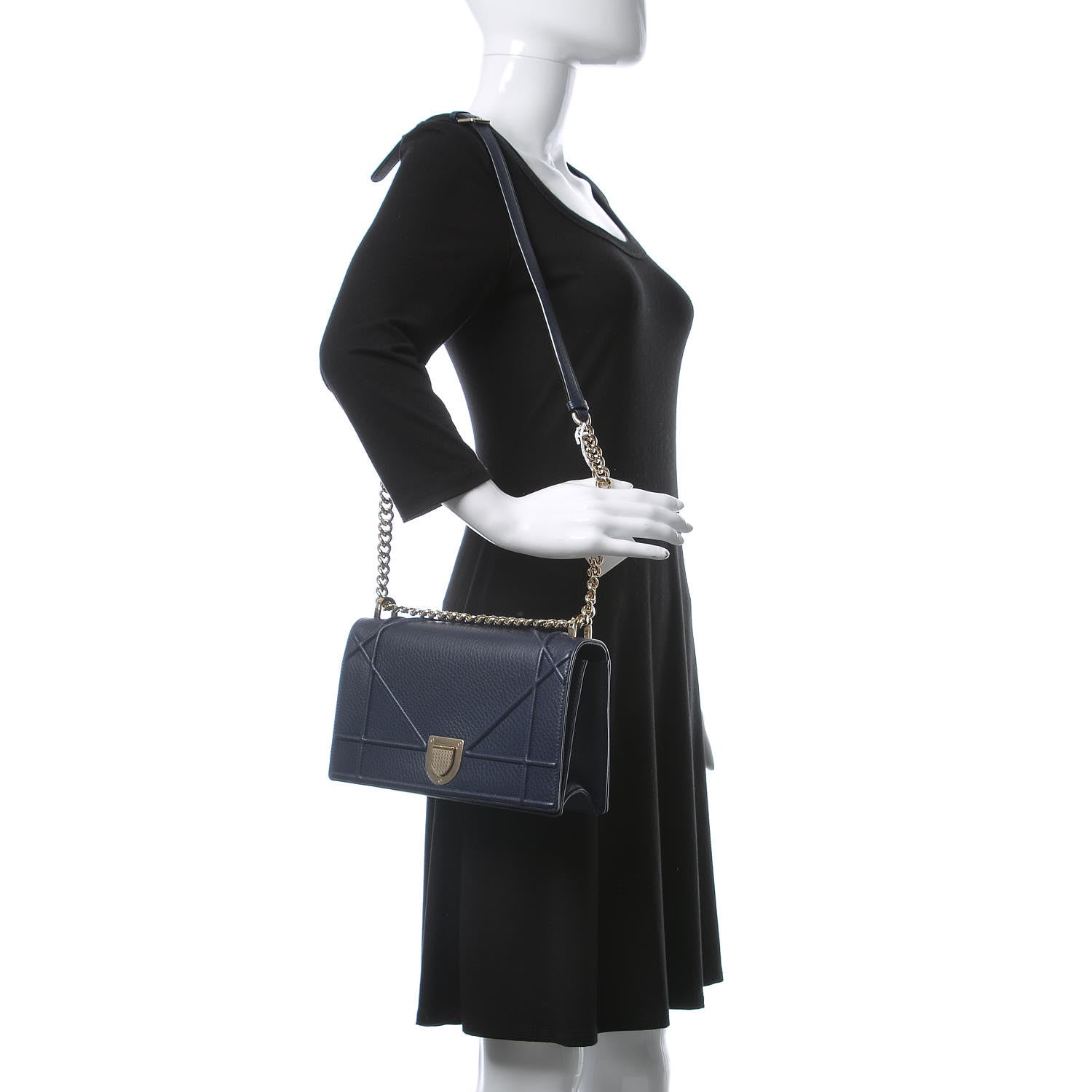 Christian Dior Grained Calfskin Medium Diorama Flap Bag Blue 2 of 18
